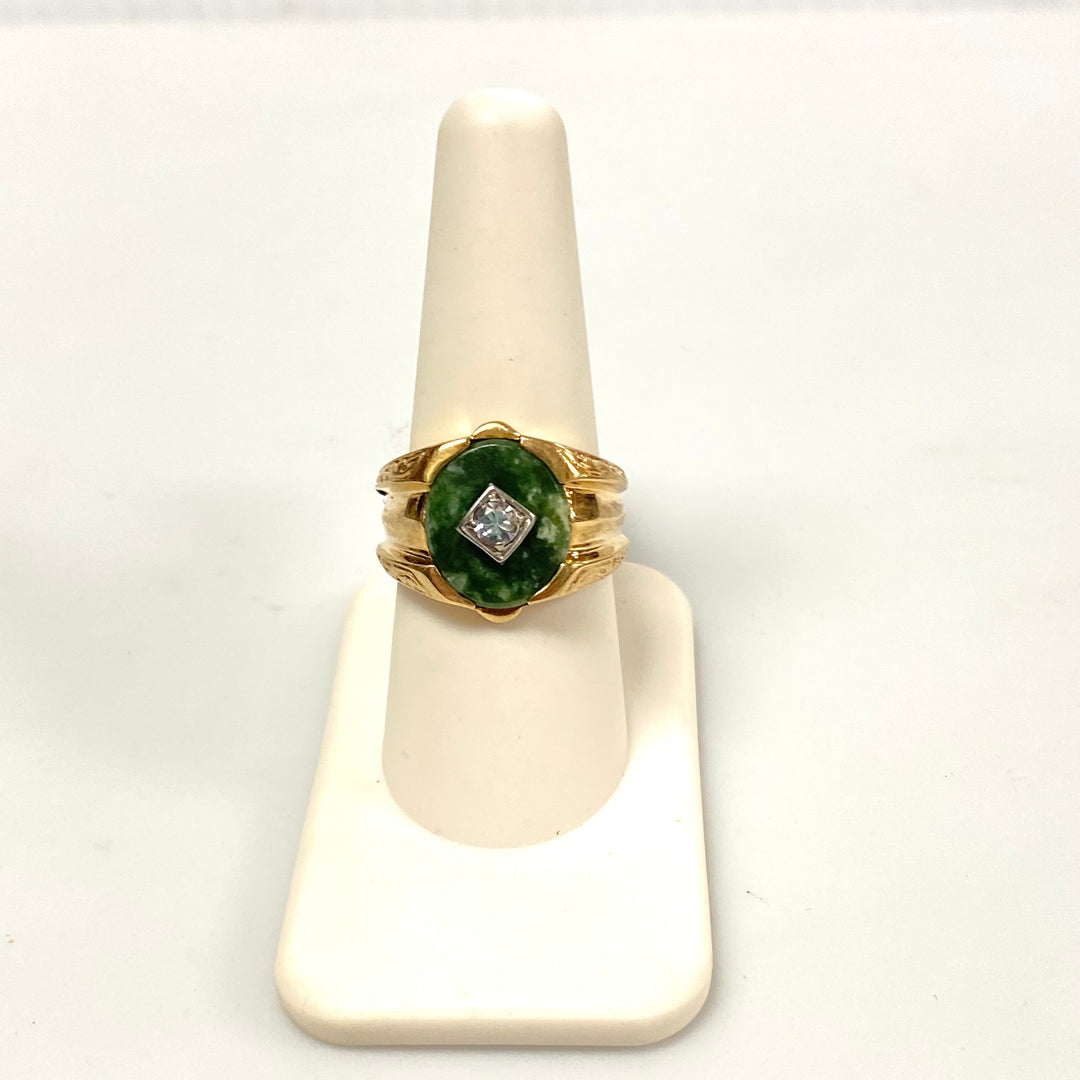 v190 Vintage 10K Yellow Gold CZ & Green Stone  Ring Size 8.5 Unisex