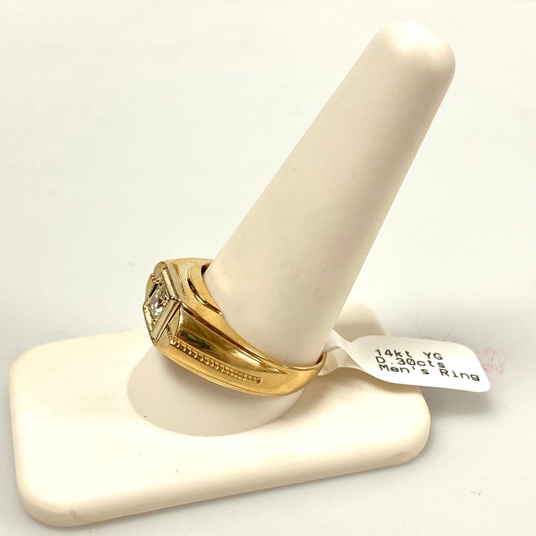 v191 Vintage 14K Yellow Gold .30cts Diamond Stone Men's Ring Size 11