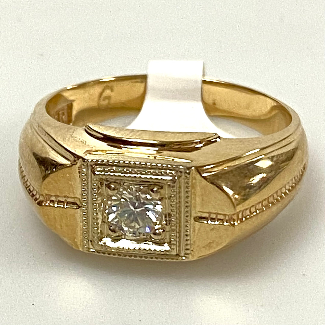 v191 Vintage 14K Yellow Gold .30cts Diamond Stone Men's Ring Size 11