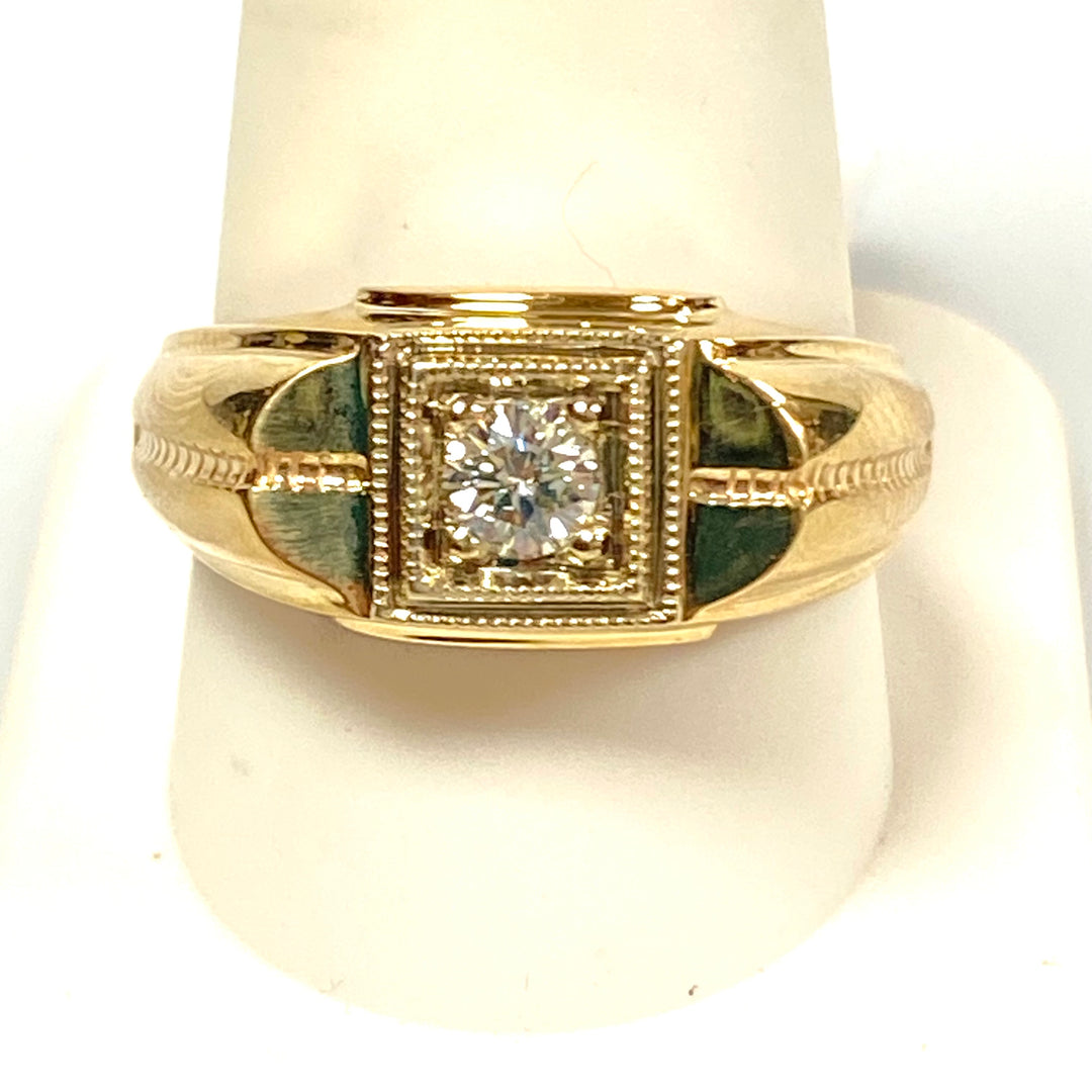 v191 Vintage 14K Yellow Gold .30cts Diamond Stone Men's Ring Size 11