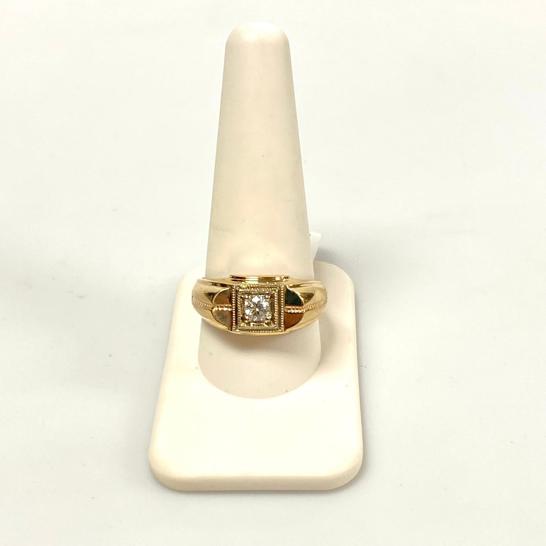 v191 Vintage 14K Yellow Gold .30cts Diamond Stone Men's Ring Size 11