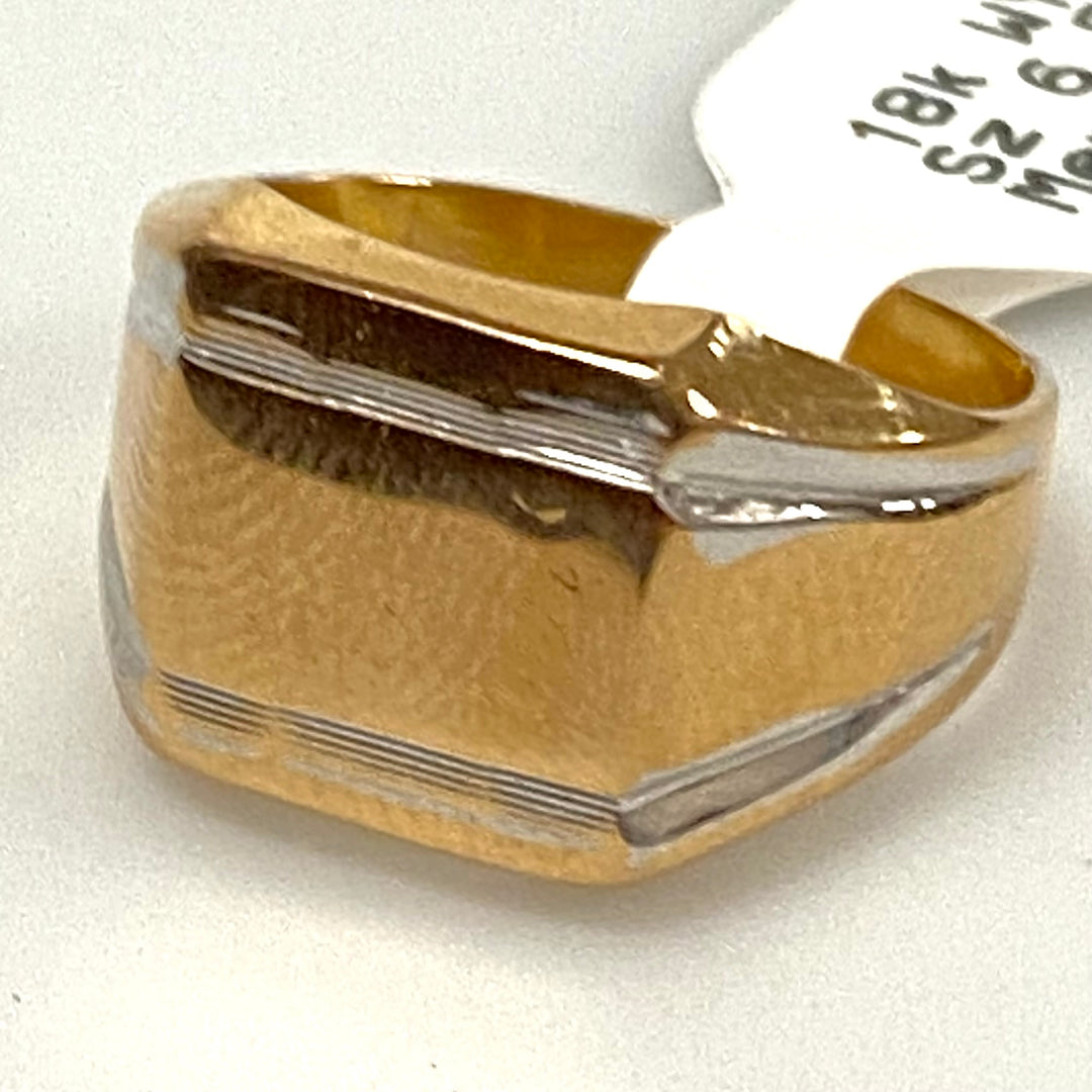 v193 Vintage 18K White Yellow Gold Classic Men's Ring Size 6.5