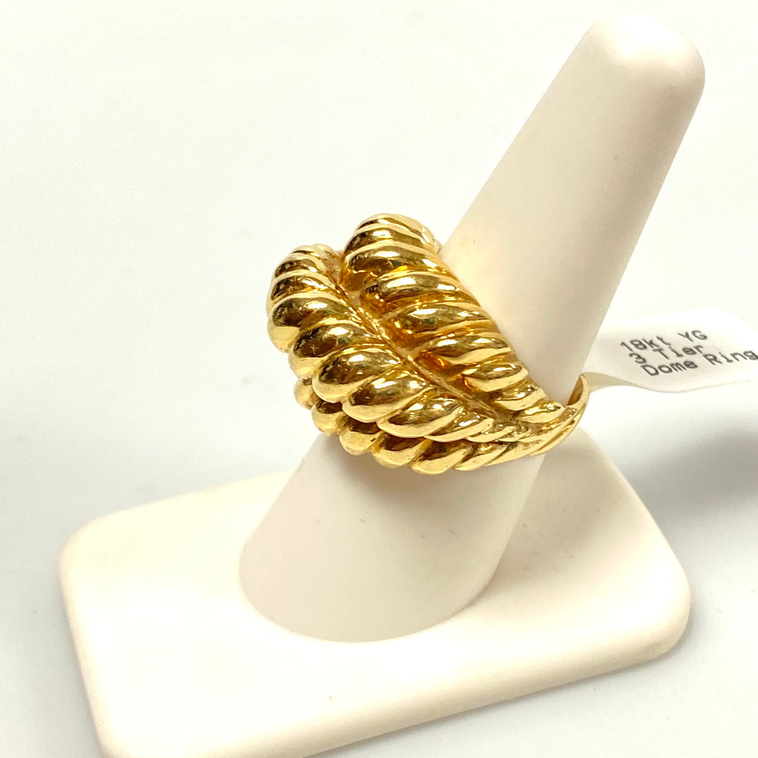 v194 Vintage 18K Yellow Gold Massive 3 Tier Dome Style Ring Size 7.25
