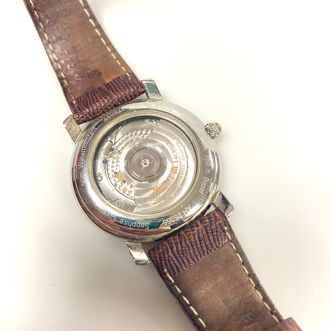 v199 Vintage Maurice Lacroix Steel/Gold 18k GMT Automatic Swiss Men's Wrist Watch 21 Jewels