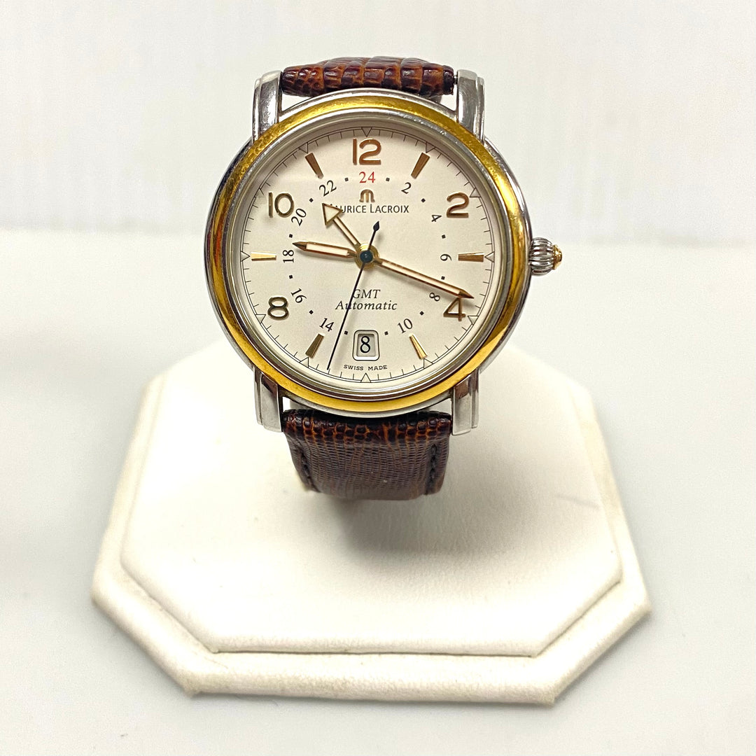 v199 Vintage Maurice Lacroix Steel/Gold 18k GMT Automatic Swiss Men's Wrist Watch 21 Jewels