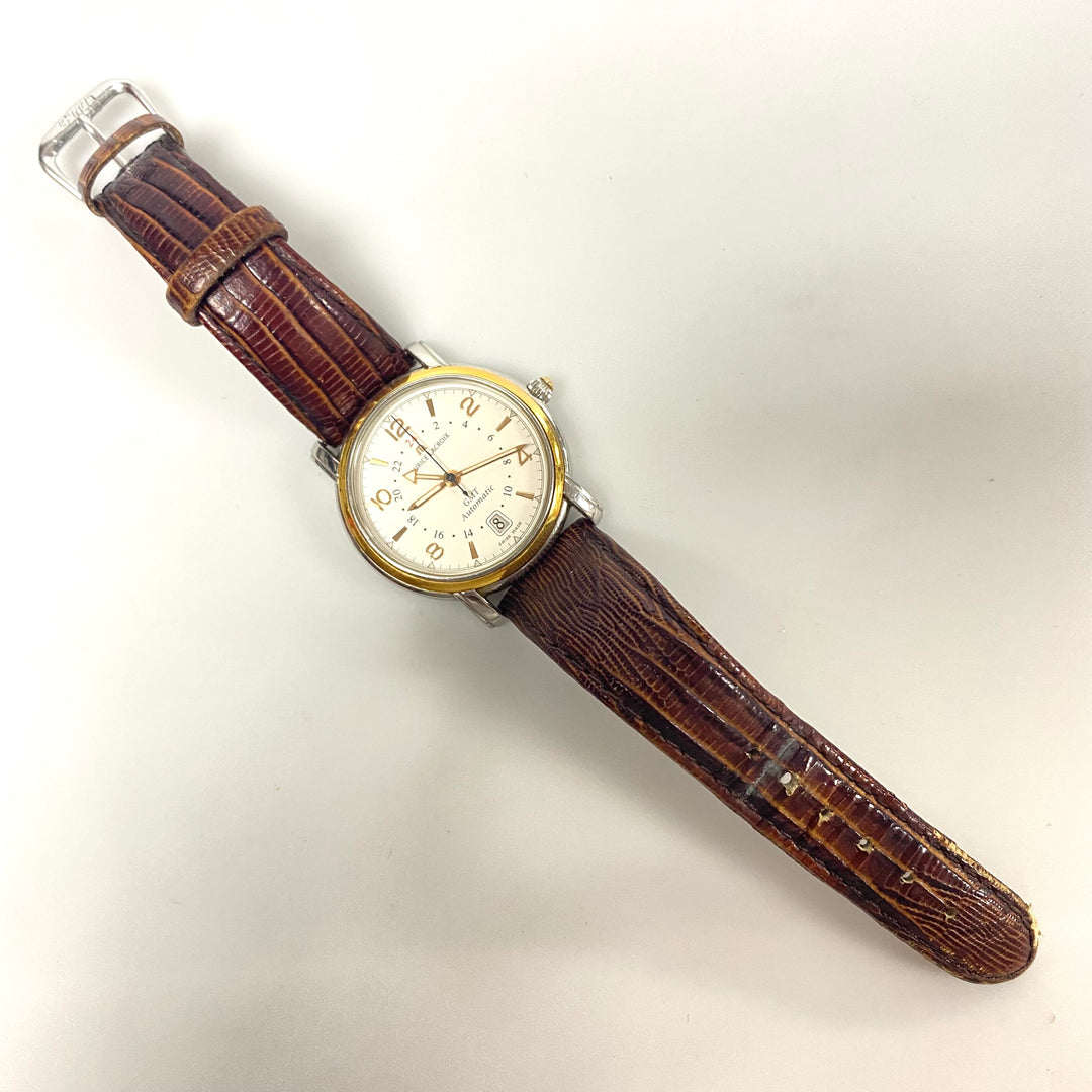 v199 Vintage Maurice Lacroix Steel/Gold 18k GMT Automatic Swiss Men's Wrist Watch 21 Jewels