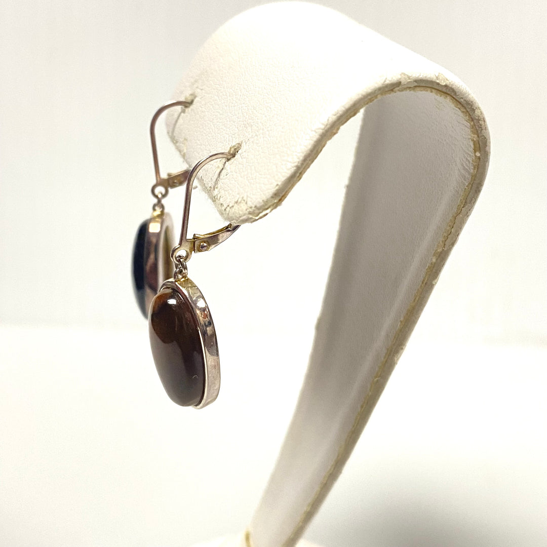 v201 Vintage Sterling Silver 925 Tiger's Eye Stone Earrings and Pendant Set of 3