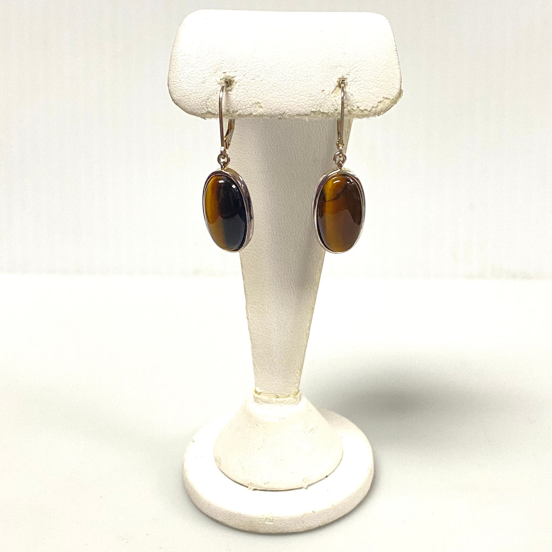 v201 Vintage Sterling Silver 925 Tiger's Eye Stone Earrings and Pendant Set of 3