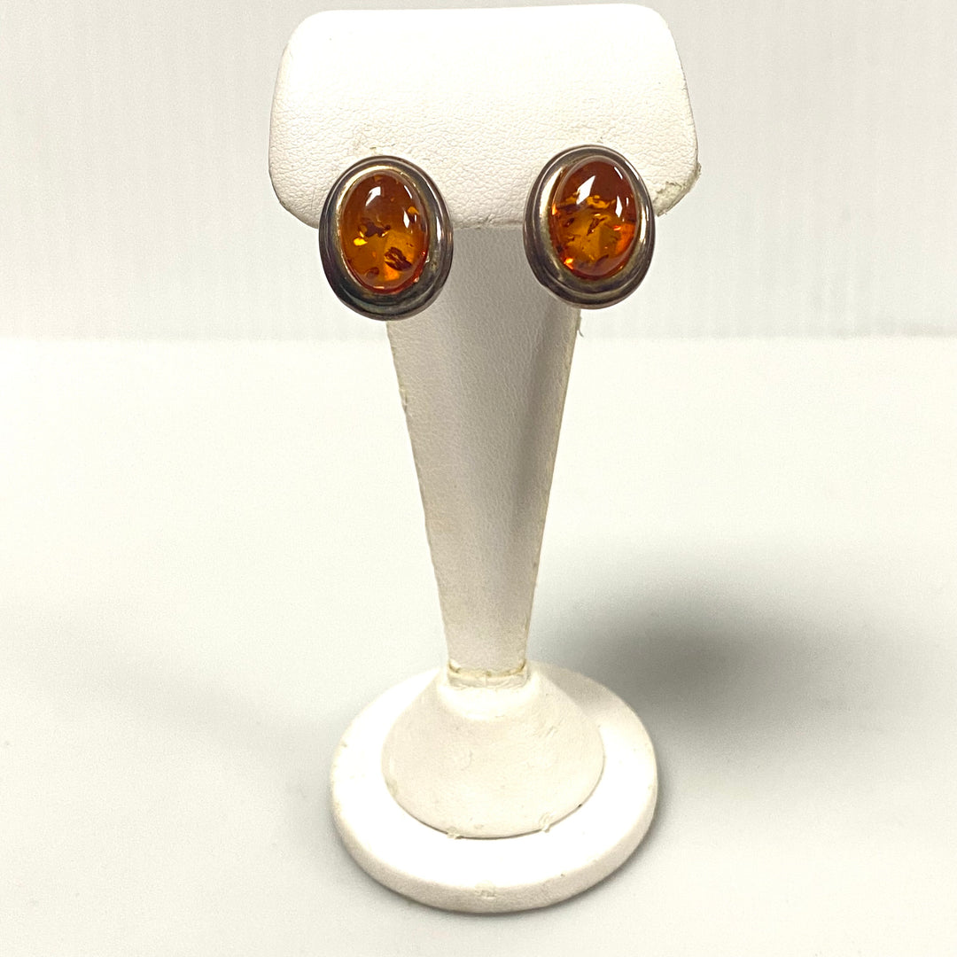 v202 Vintage Sterling Silver 925Amber Earrings and Pendant/Brooch/Pin Set of 3