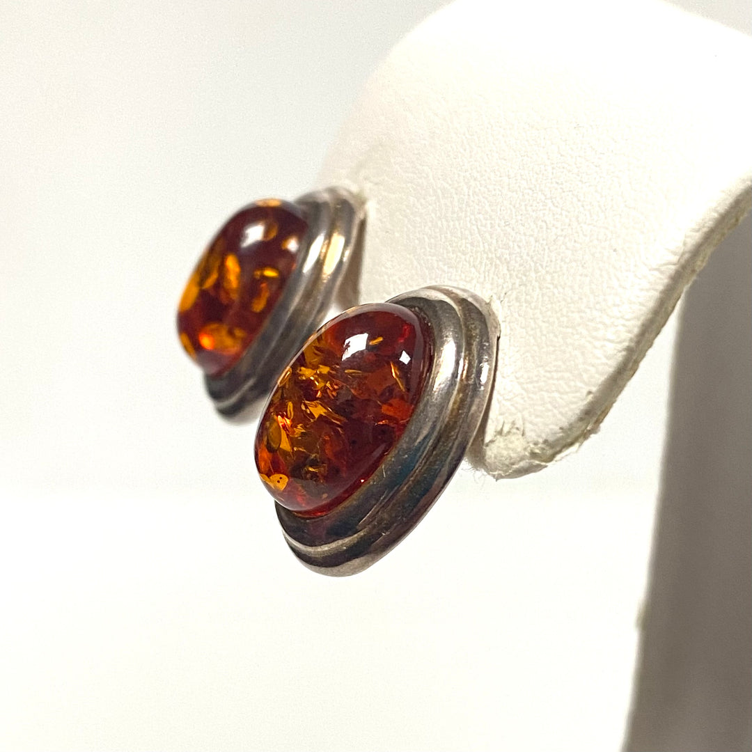 v202 Vintage Sterling Silver 925Amber Earrings and Pendant/Brooch/Pin Set of 3