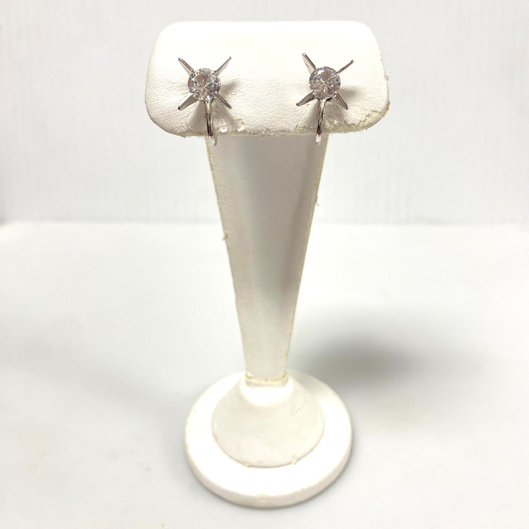 v205 Vintage Sterling Silver 925 White Stone Earrings Pendant 15" Necklace Set