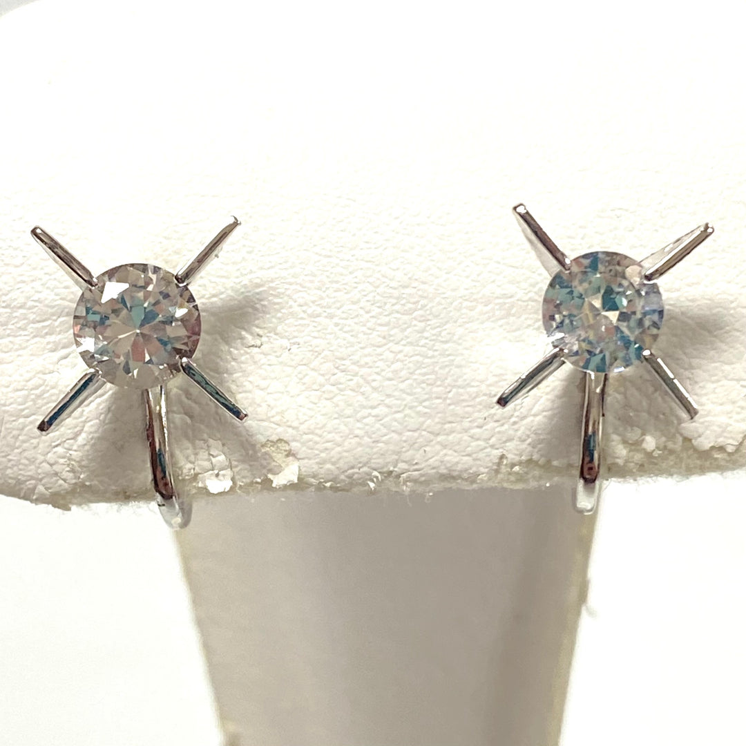 v205 Vintage Sterling Silver 925 White Stone Earrings Pendant 15" Necklace Set