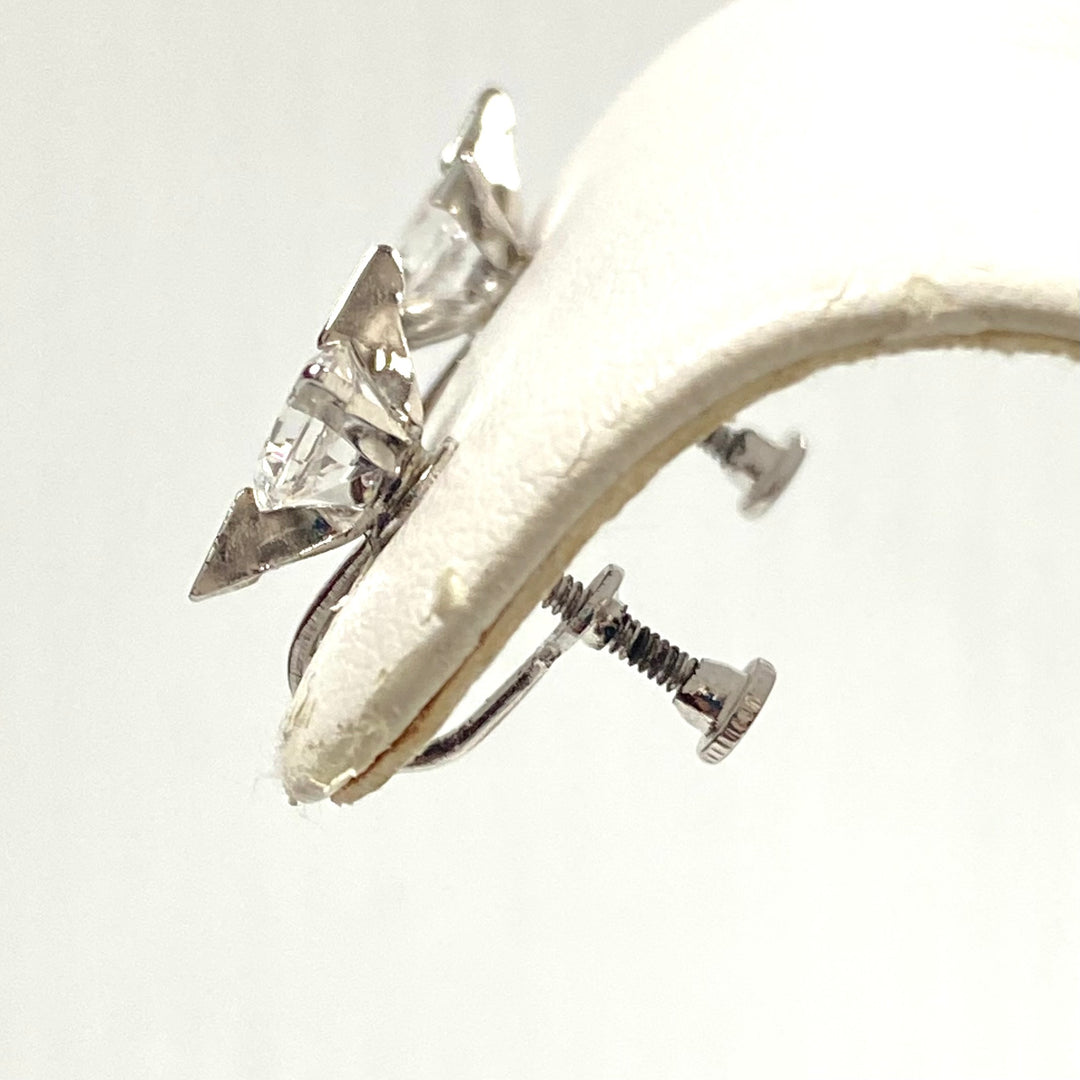 v205 Vintage Sterling Silver 925 White Stone Earrings Pendant 15" Necklace Set