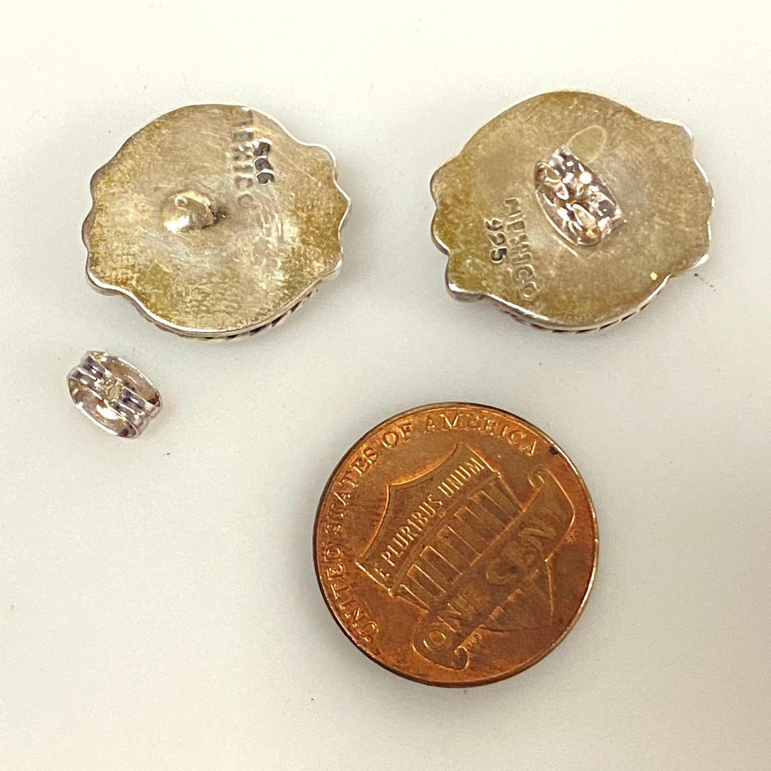 v207 Vintage Sterling Silver 925 Black Onyx Stones Earrings Pierced