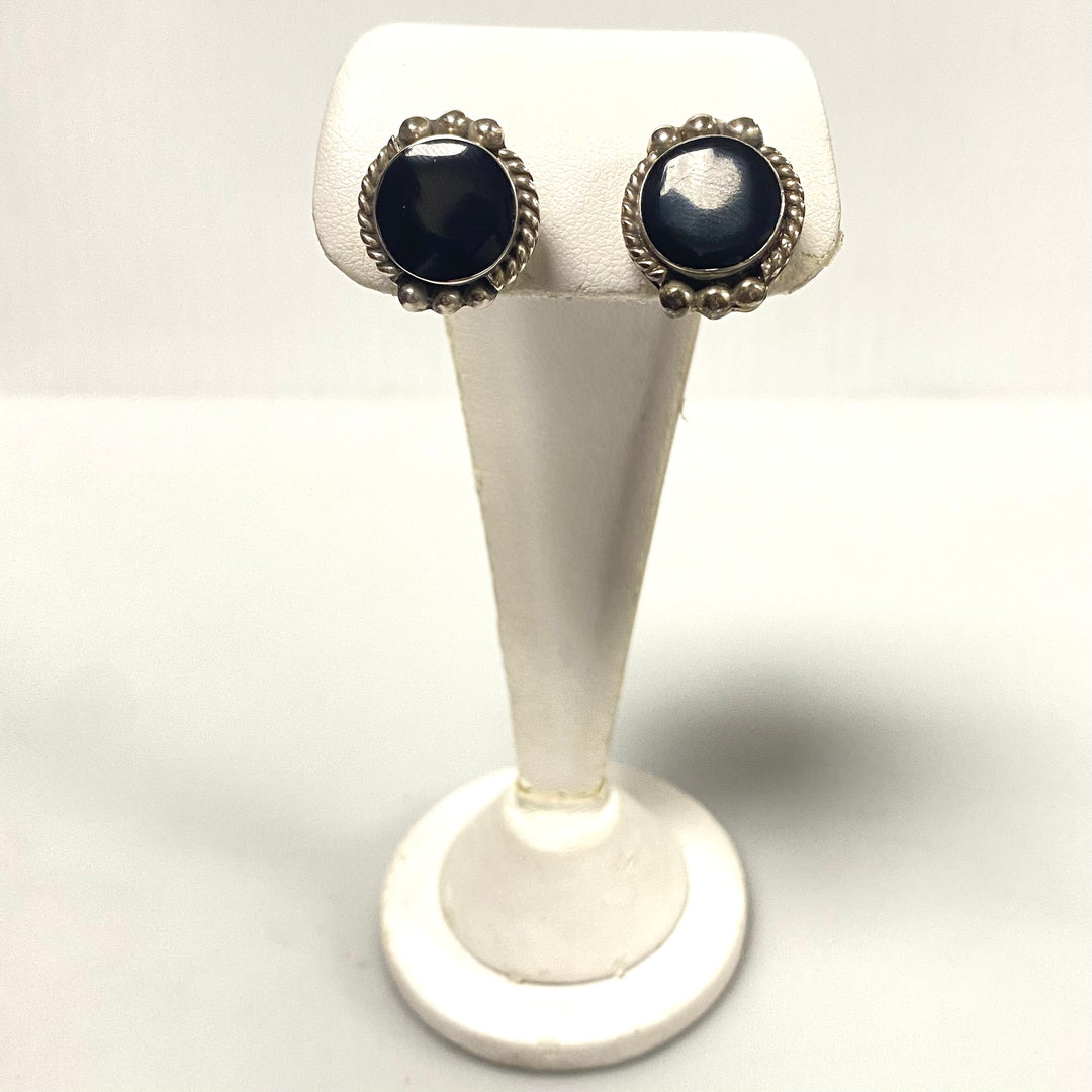 v207 Vintage Sterling Silver 925 Black Onyx Stones Earrings Pierced