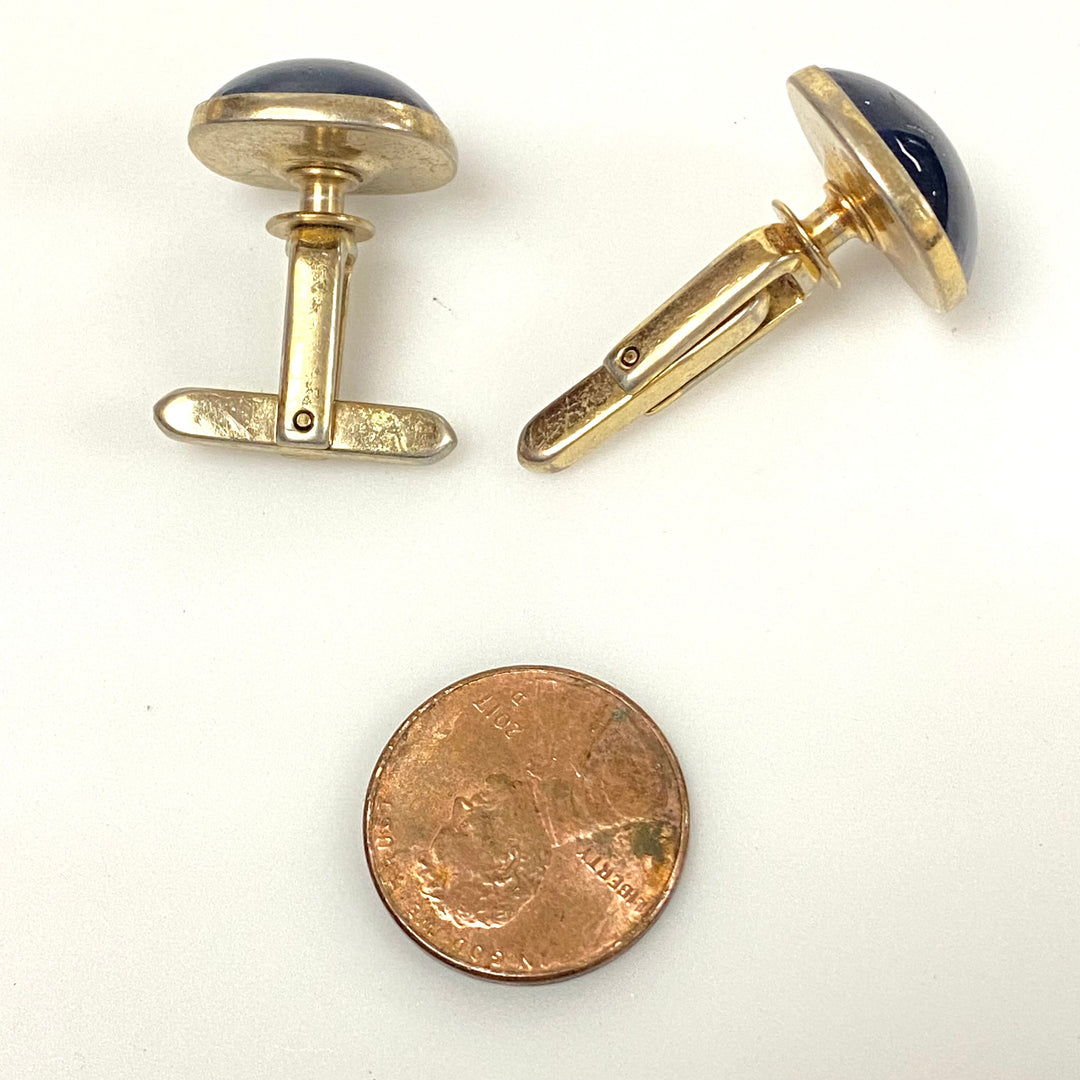 v221 Vintage Gold Tone & Cobalt Blue Men's Cuff links and 3 Hickock Shirt Studs