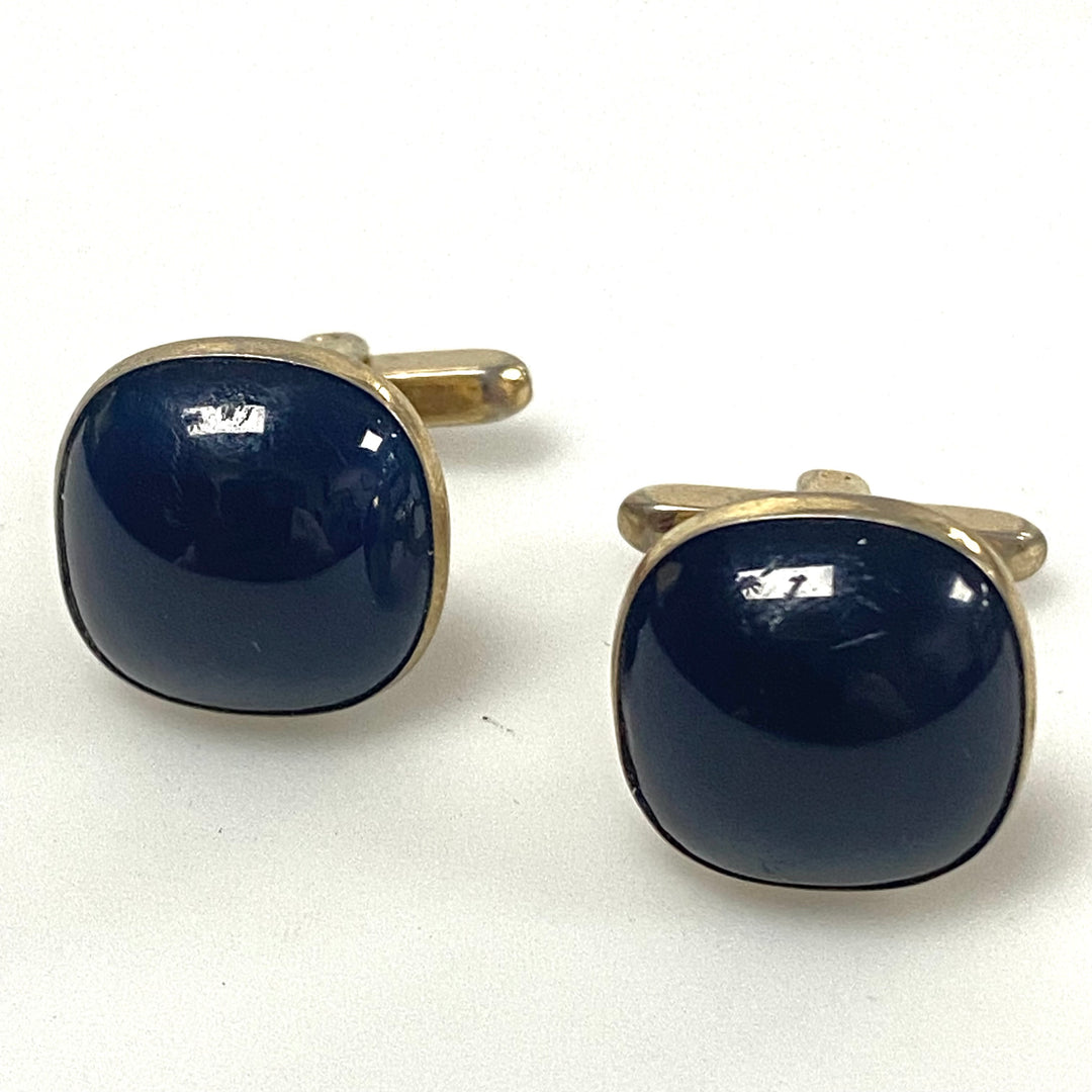 v221 Vintage Gold Tone & Cobalt Blue Men's Cuff links and 3 Hickock Shirt Studs