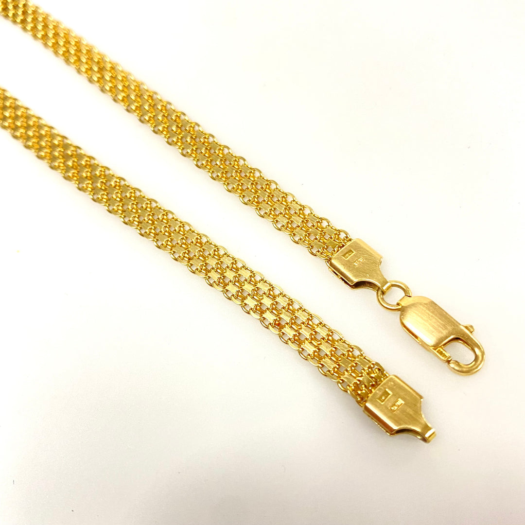 v225 Vintage 10K Yellow Gold 6mm Wide Mesh Style Chain Necklace 18" Long Italy