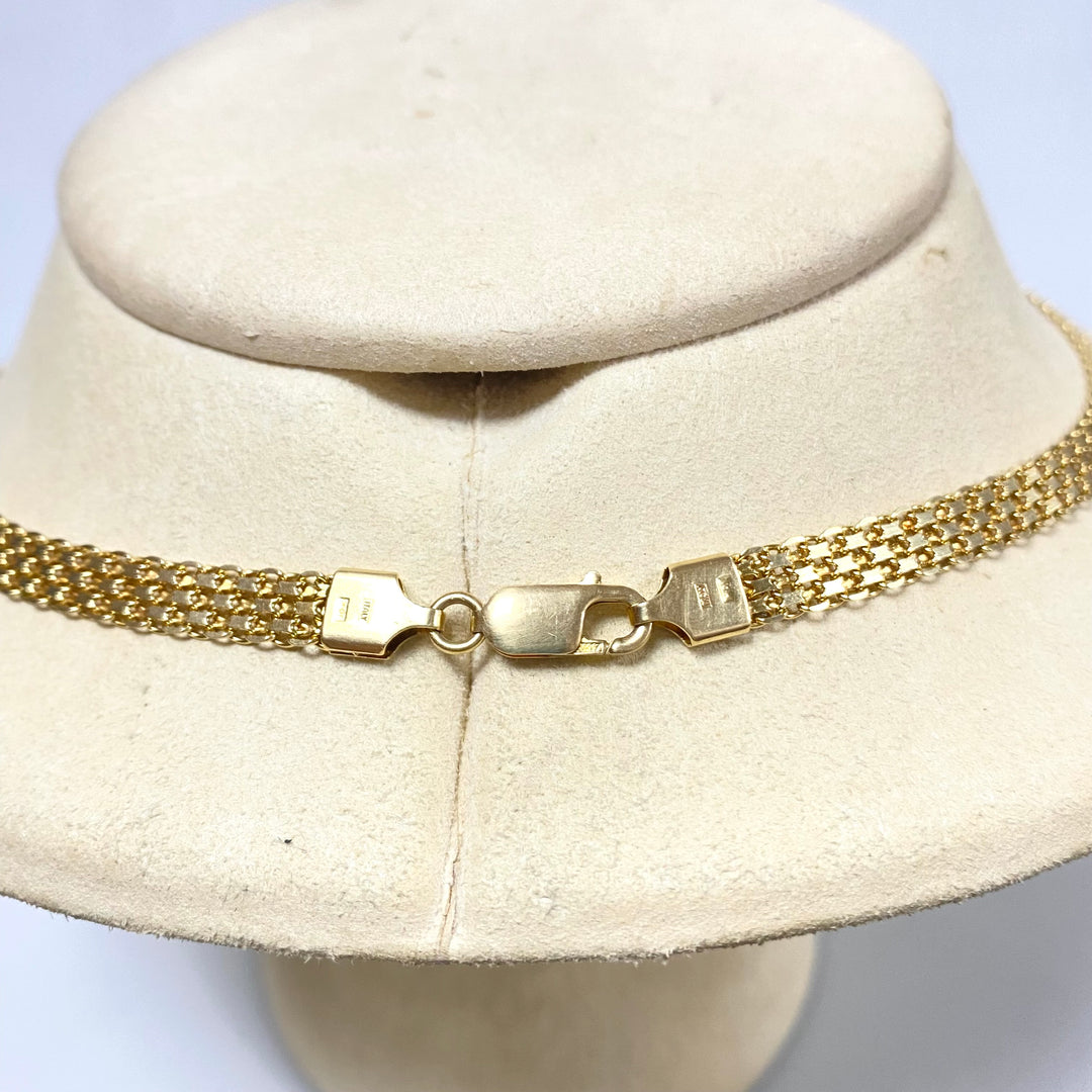v225 Vintage 10K Yellow Gold 6mm Wide Mesh Style Chain Necklace 18" Long Italy