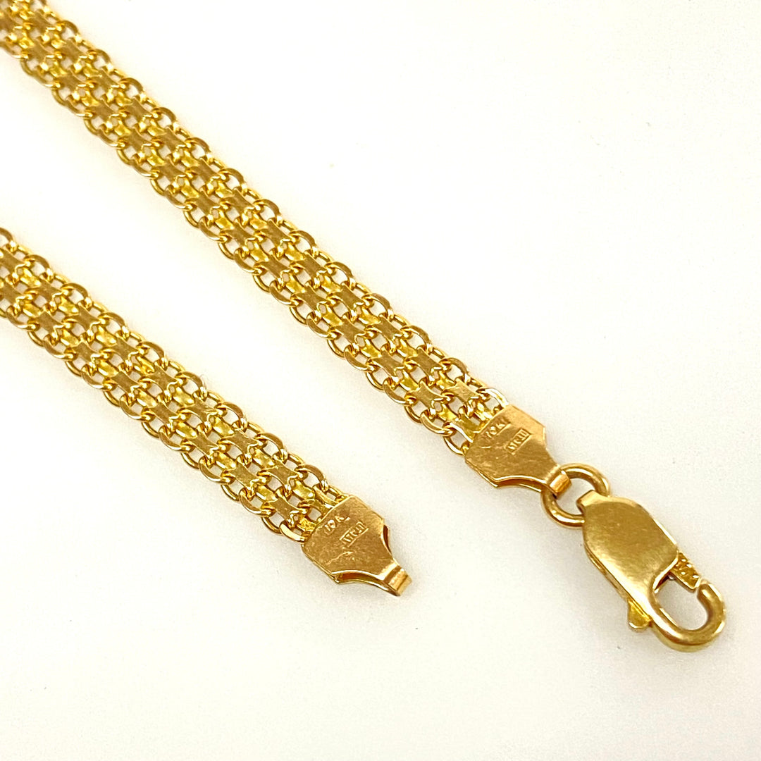 v226 Vintage 10K Yellow Gold 5mm Wide Bismark Style Chain Necklace 16" Long Italy