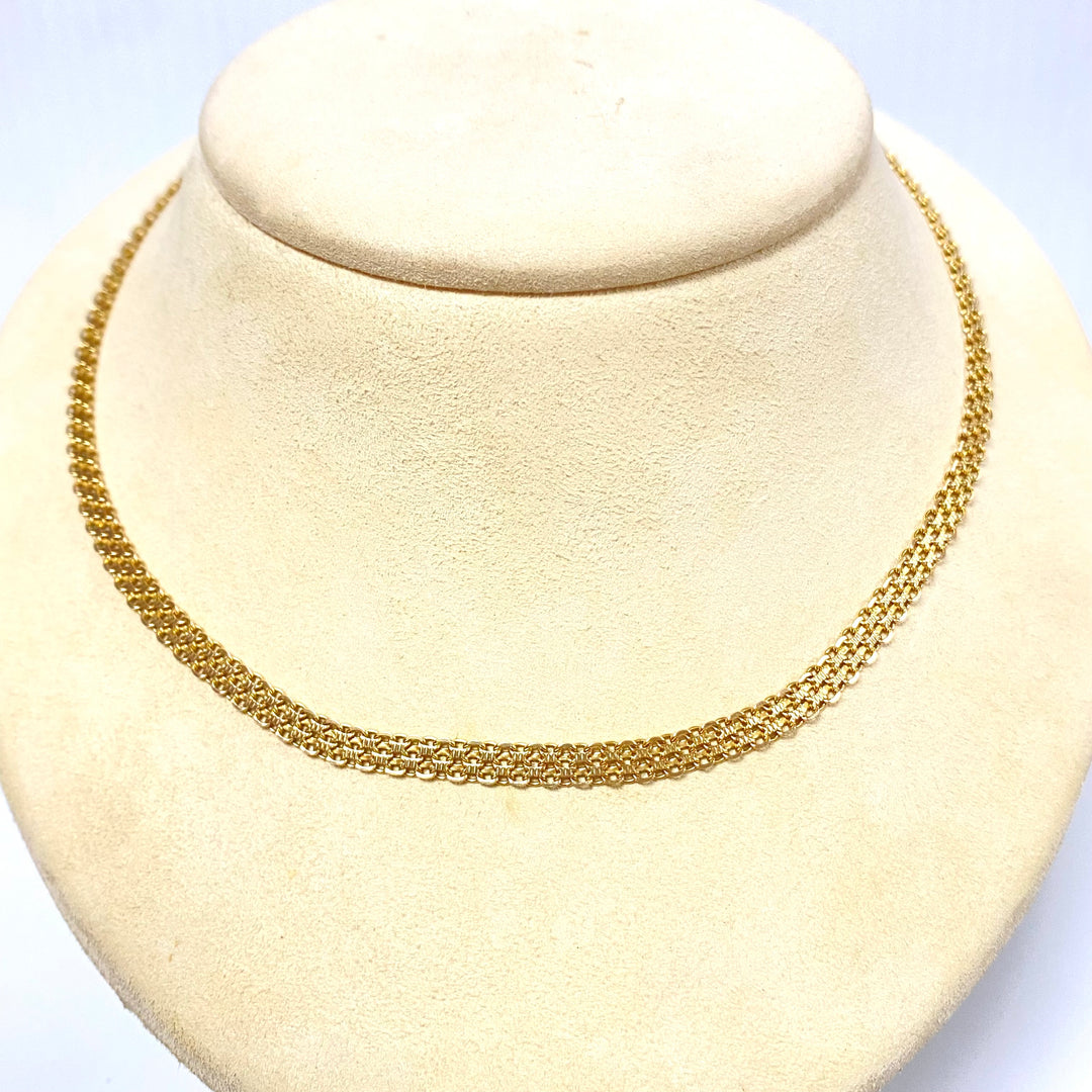 v226 Vintage 10K Yellow Gold 5mm Wide Bismark Style Chain Necklace 16" Long Italy