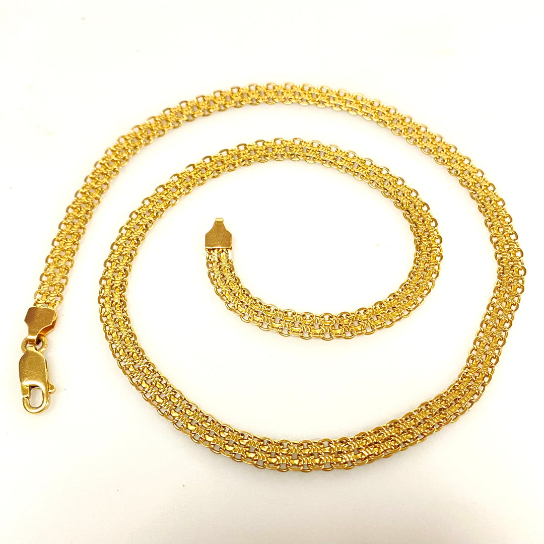 v226 Vintage 10K Yellow Gold 5mm Wide Bismark Style Chain Necklace 16" Long Italy