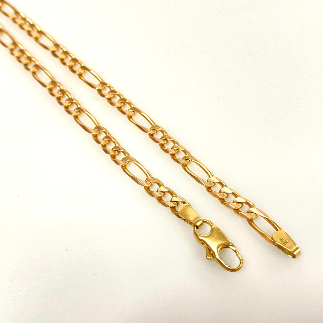 v227 Vintage 10K Yellow Gold 4mm Wide Figaro Style Chain Necklace 24" Long