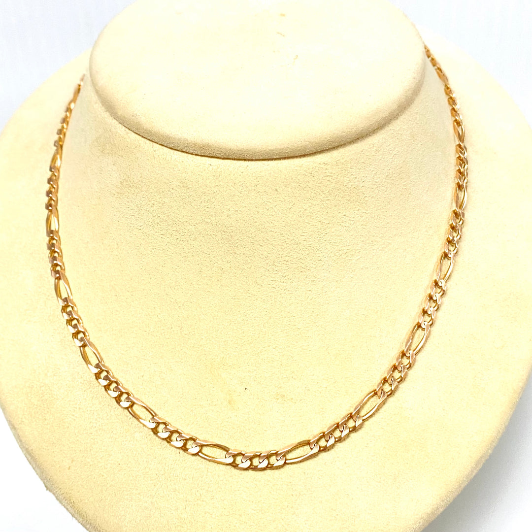 v227 Vintage 10K Yellow Gold 4mm Wide Figaro Style Chain Necklace 24" Long