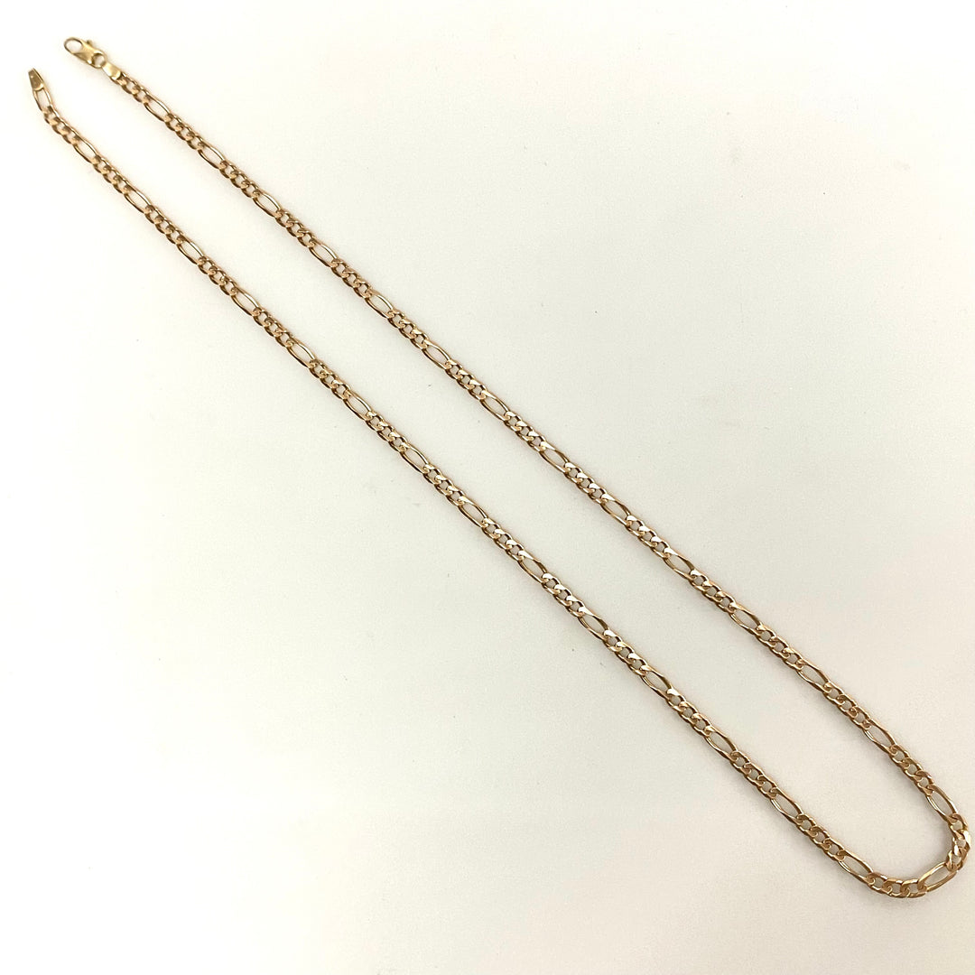 v227 Vintage 10K Yellow Gold 4mm Wide Figaro Style Chain Necklace 24" Long