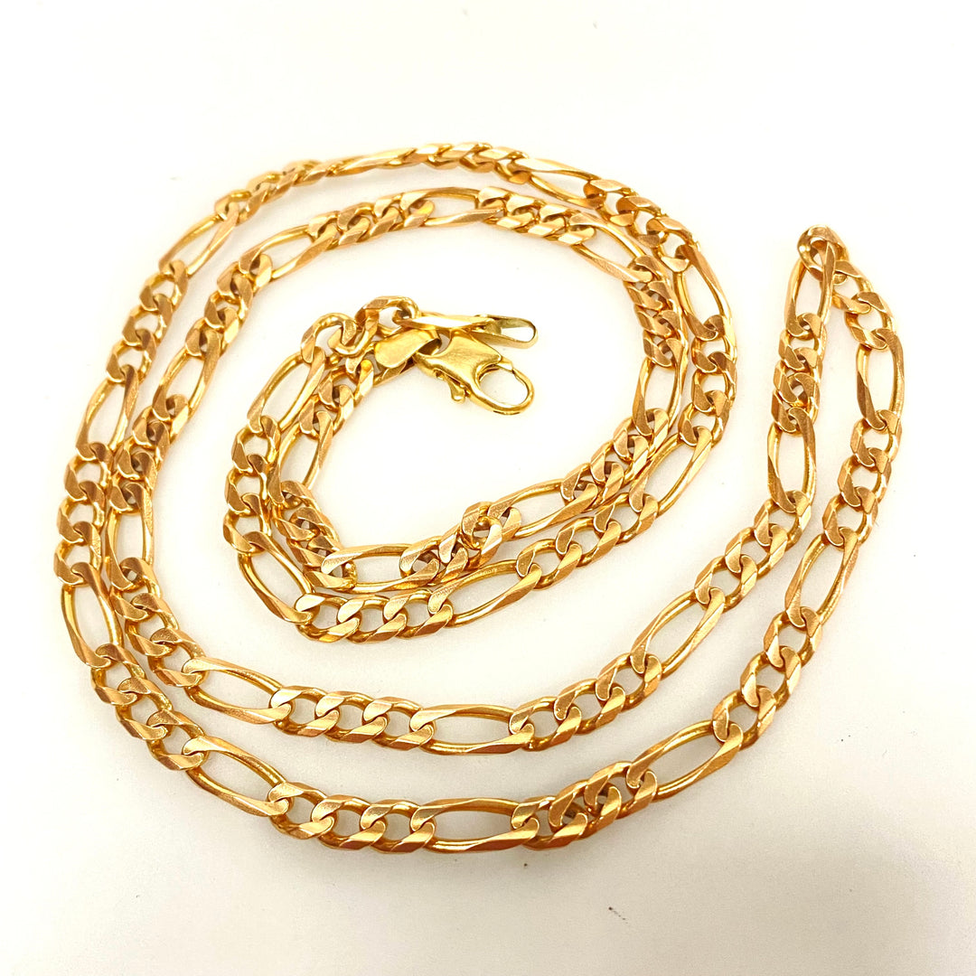 v227 Vintage 10K Yellow Gold 4mm Wide Figaro Style Chain Necklace 24" Long