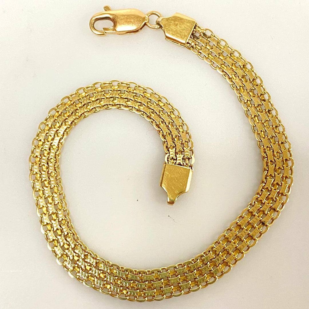 v228 Vintage 10K Yellow Gold 6mm Wide Mesh Link Unisex Bracelet 8.25" long