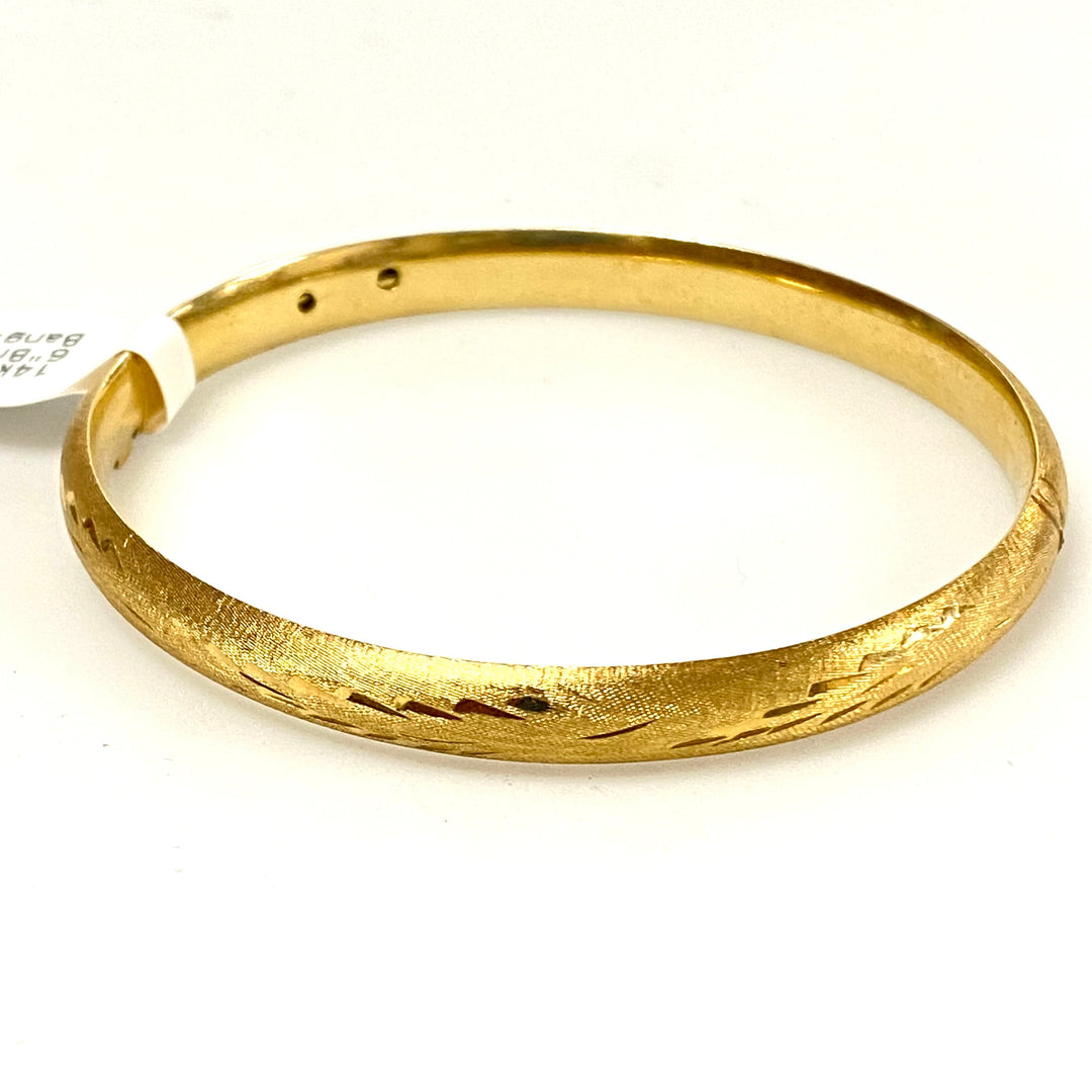 v229 Vintage 14K Yellow Gold 6mm wide Brushed Bangle Unisex Bracelet 6" long