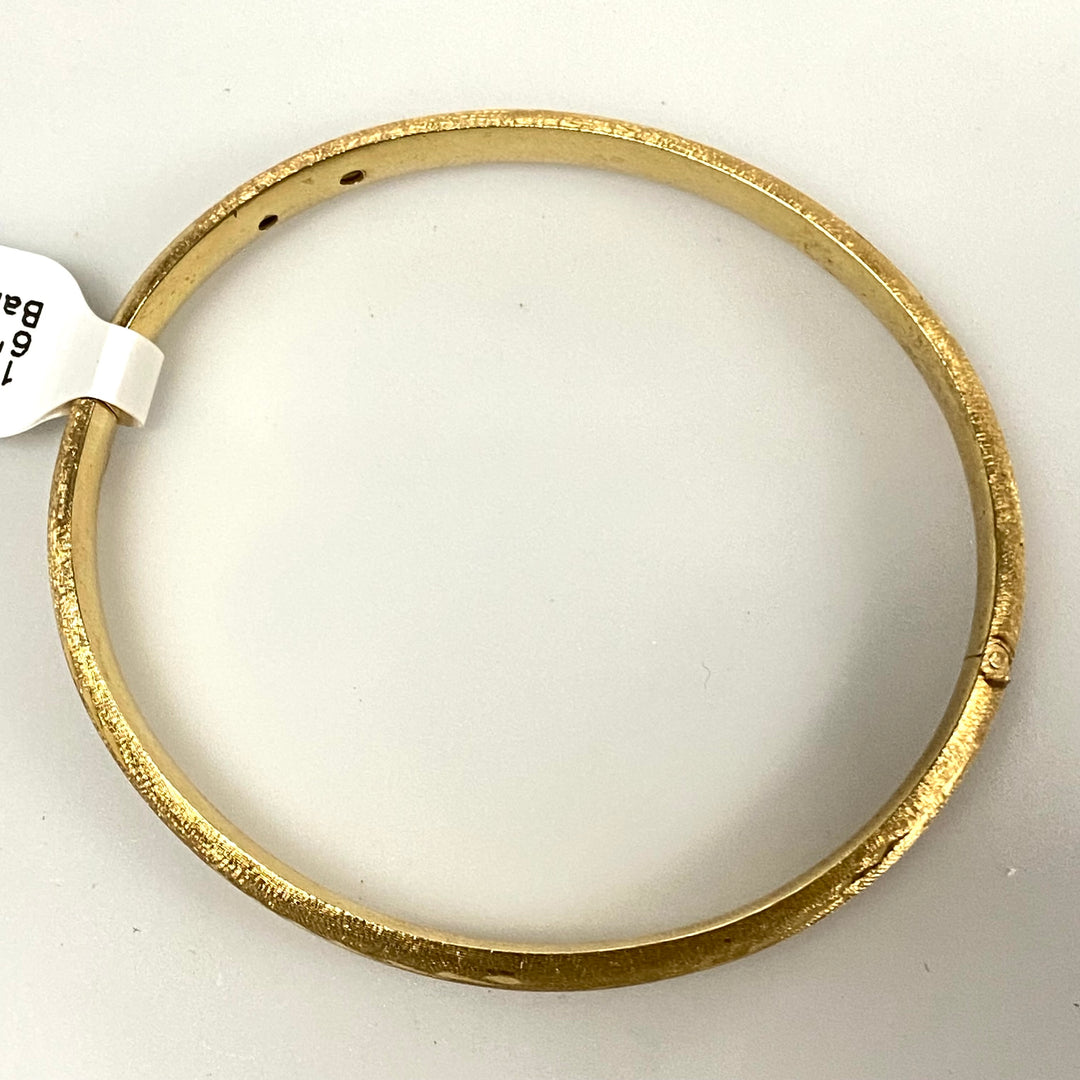 v229 Vintage 14K Yellow Gold 6mm wide Brushed Bangle Unisex Bracelet 6" long