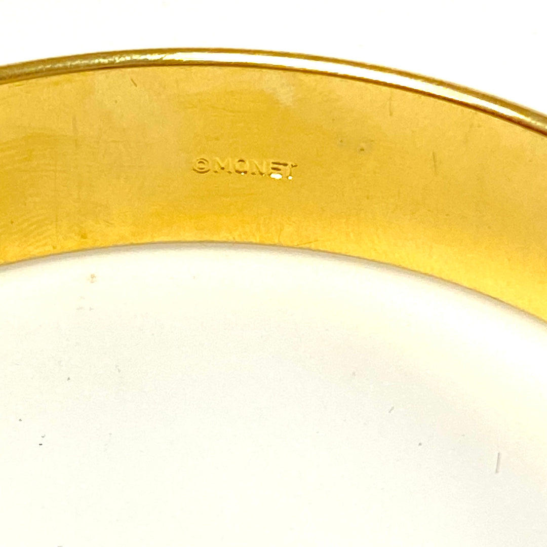 v234 Vintage Brushed gold tone Monet 13mm wide Bangle Bracelet 8.5 wrist