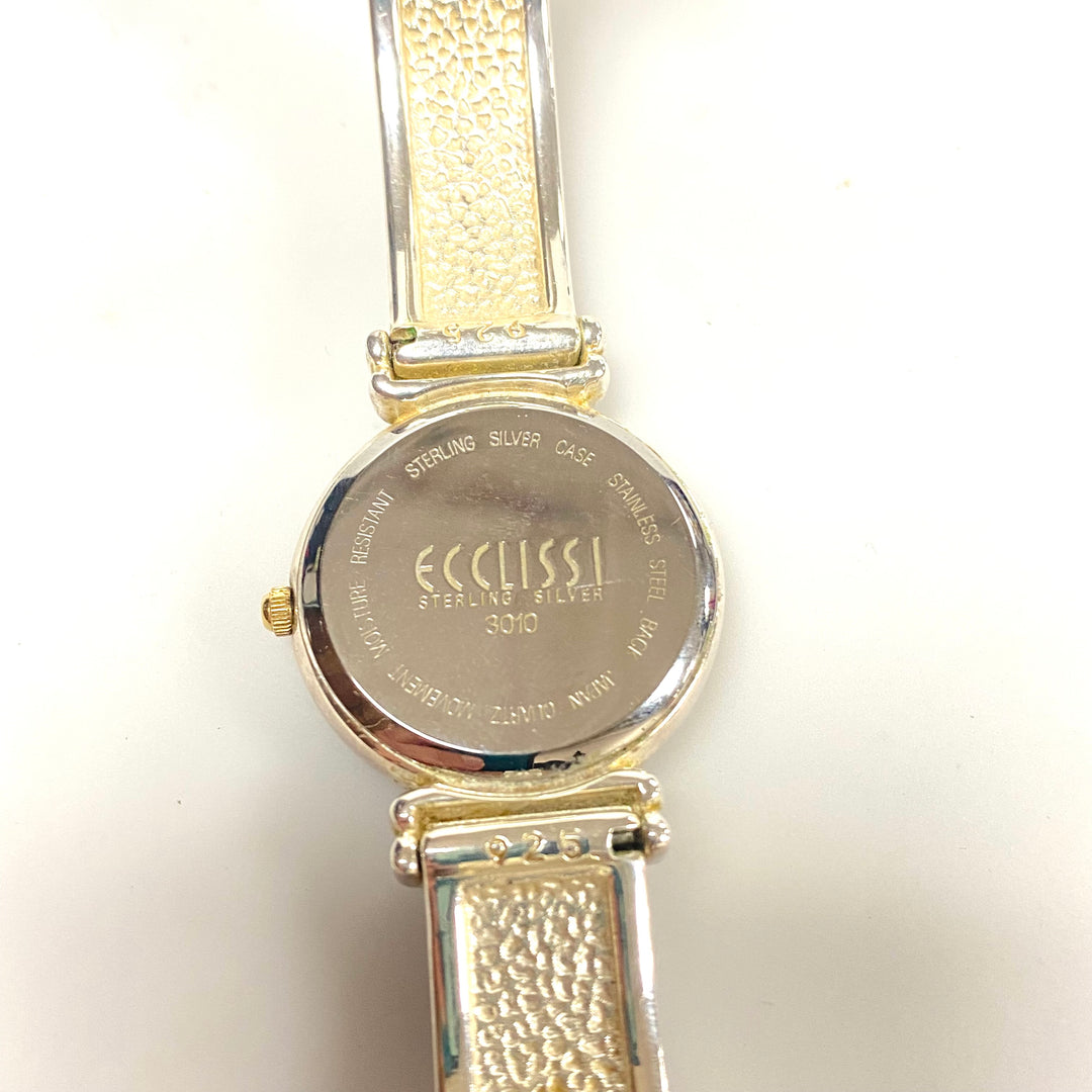 v239 Vintage Ecclissi Sterling Silver Case and Band Quartz Stainless Steel Back Wrist Watch