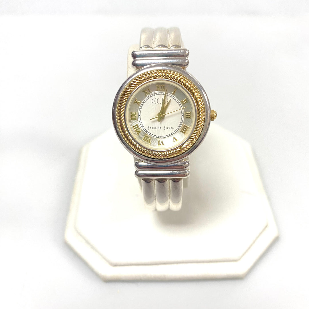 v239 Vintage Ecclissi Sterling Silver Case and Band Quartz Stainless Steel Back Wrist Watch