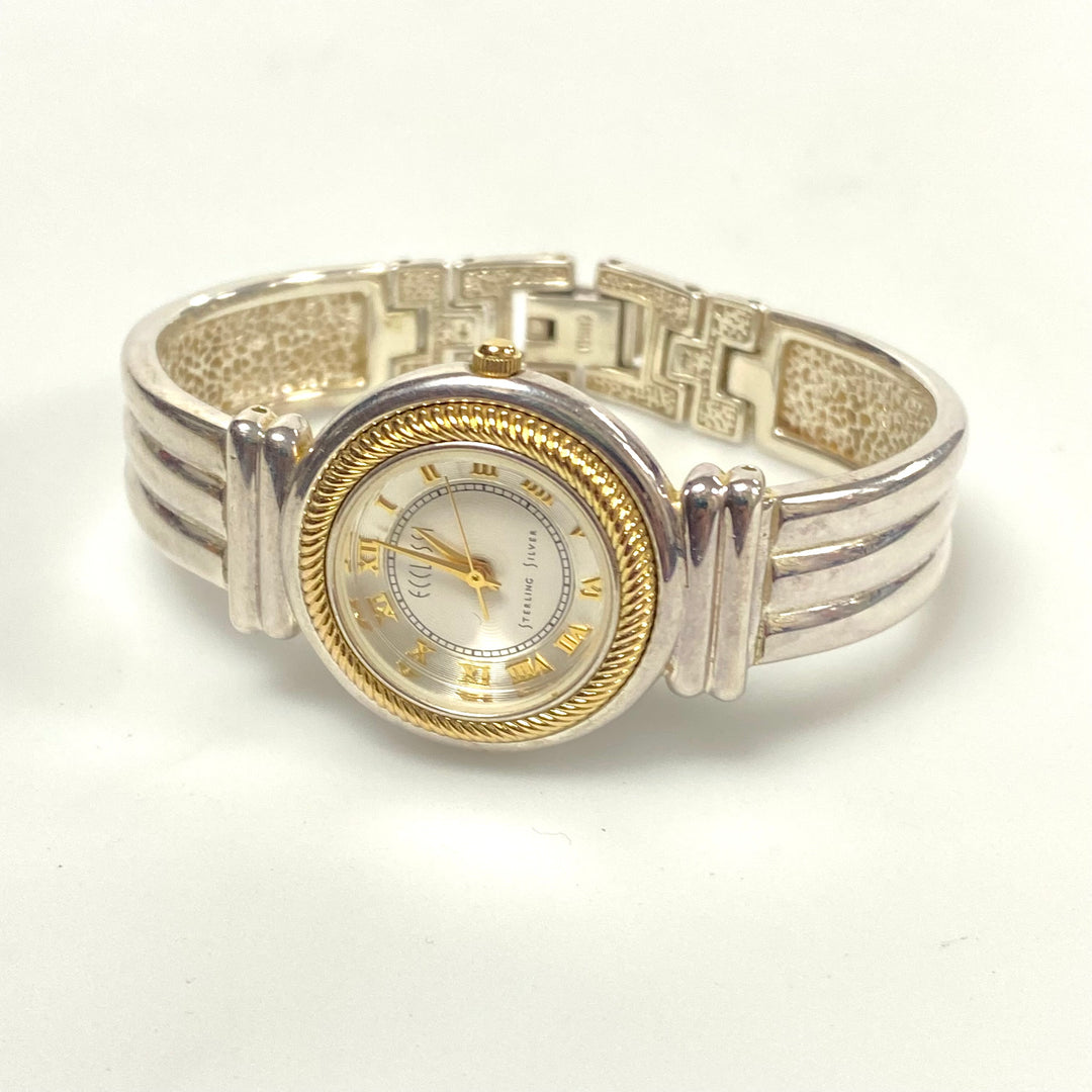 v239 Vintage Ecclissi Sterling Silver Case and Band Quartz Stainless Steel Back Wrist Watch