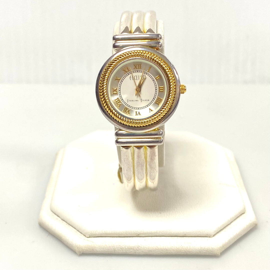 v240 Vintage Ecclissi Sterling Silver Case and Band Quartz Stainless Steel Back Wrist Watch