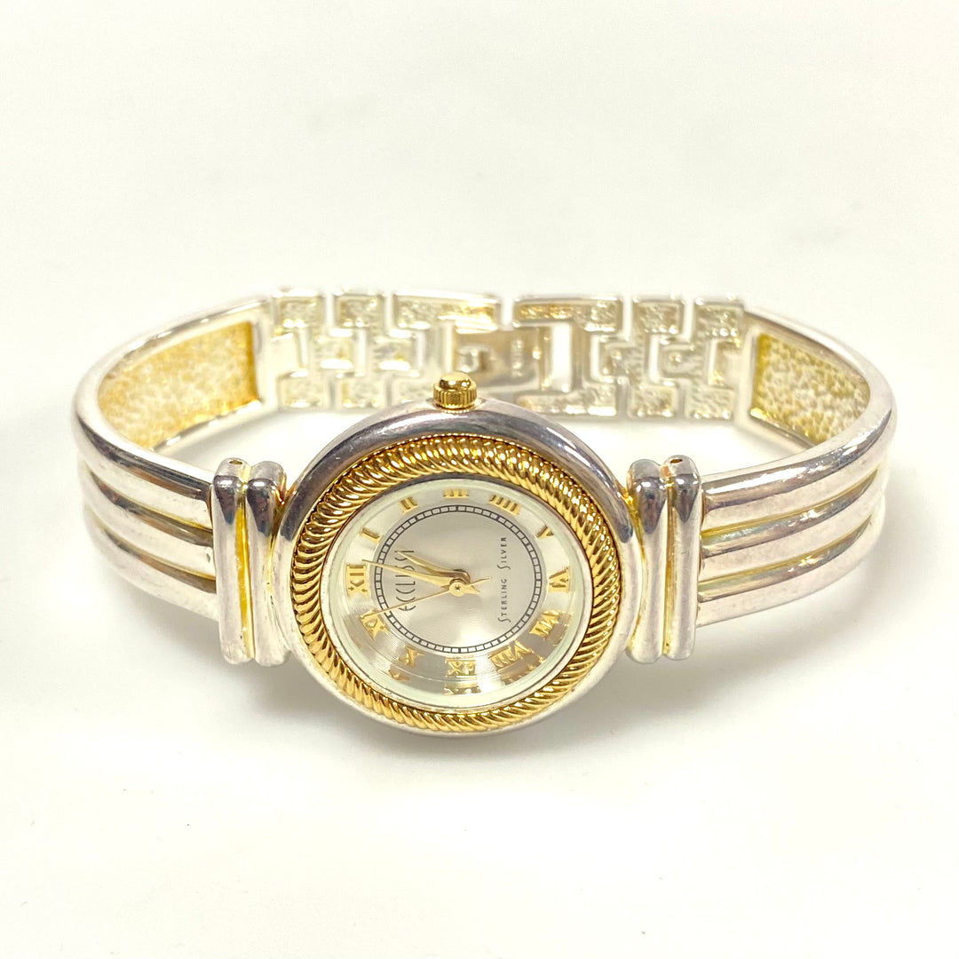 v240 Vintage Ecclissi Sterling Silver Case and Band Quartz Stainless Steel Back Wrist Watch