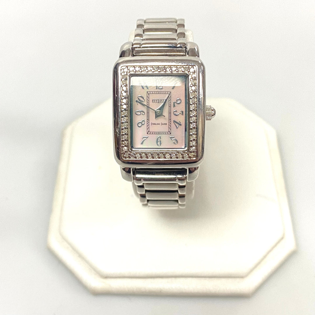 v241 Vintage Ecclissi Sterling Silver Case and Band Quartz Stainless Steel Back Wrist Watch 22910