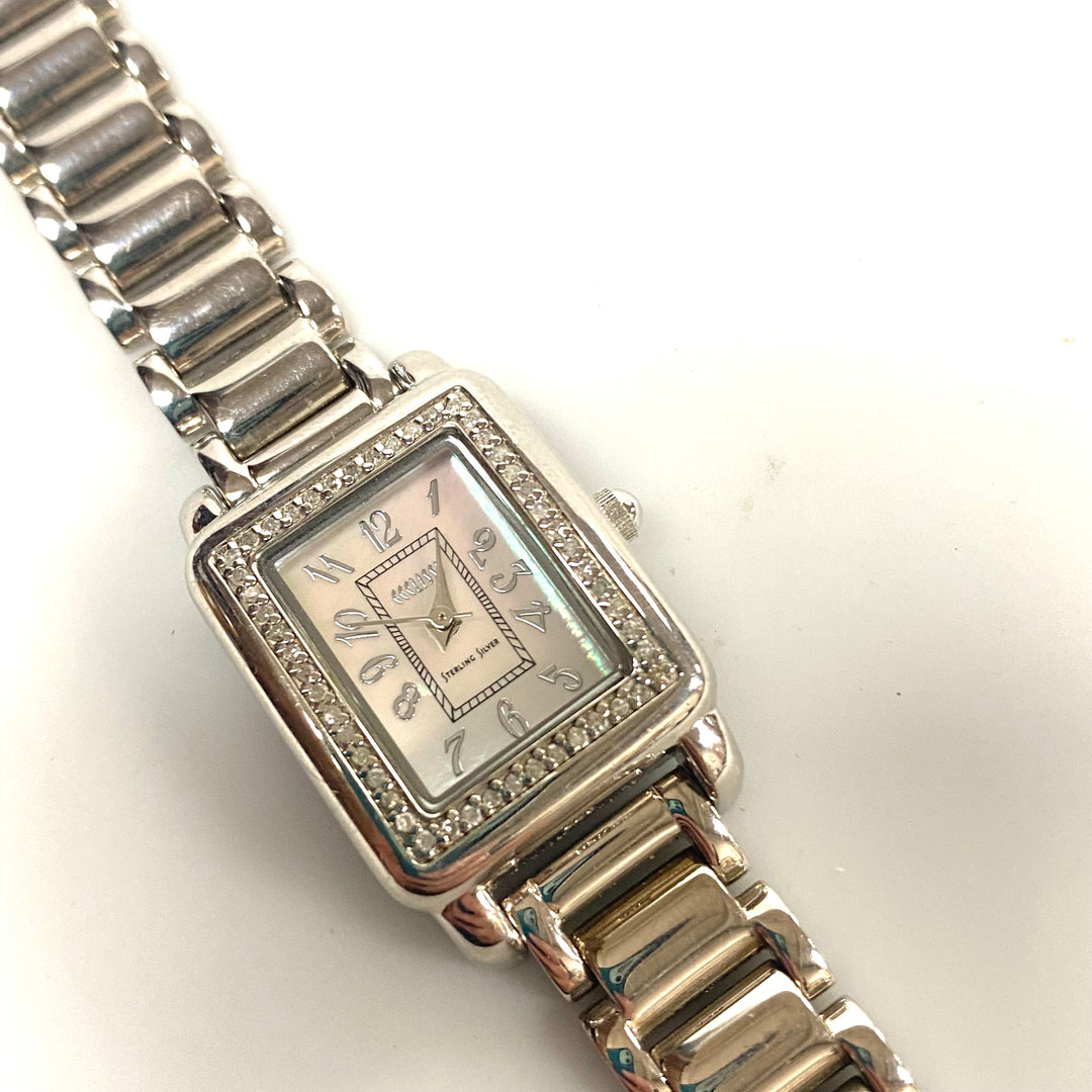 v241 Vintage Ecclissi Sterling Silver Case and Band Quartz Stainless Steel Back Wrist Watch 22910