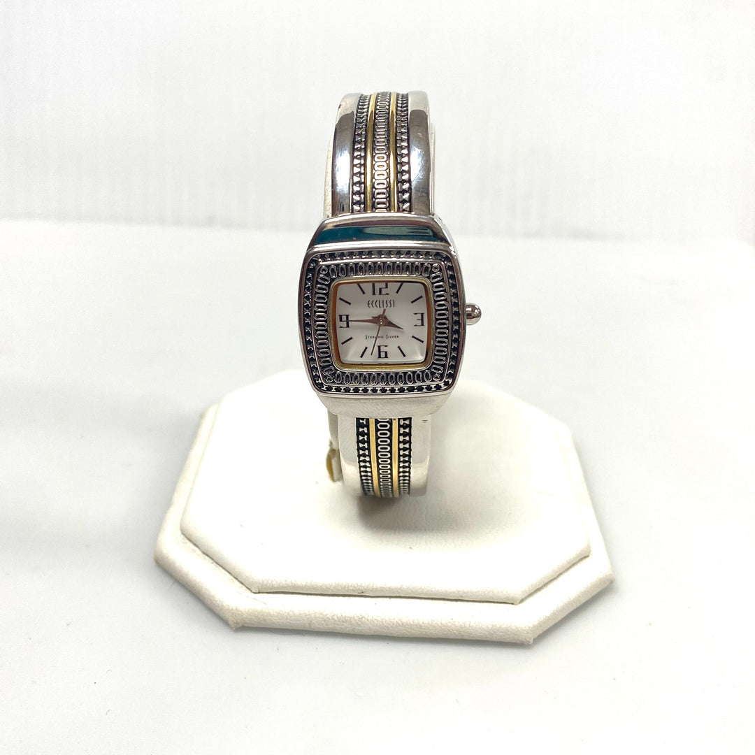 v242 Vintage Ecclissi Sterling Silver Case and Band Quartz Stainless Steel Back Wrist Watch 33030