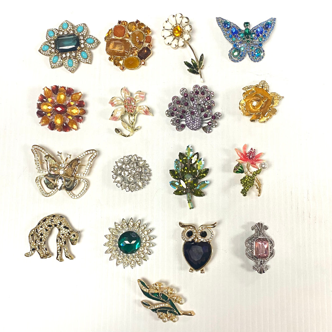 v243 Vintage Private Collection lot of 17 Brooch Pins Gemstones