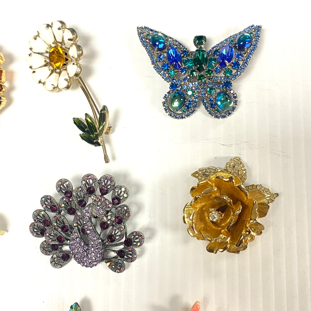 v243 Vintage Private Collection lot of 17 Brooch Pins Gemstones
