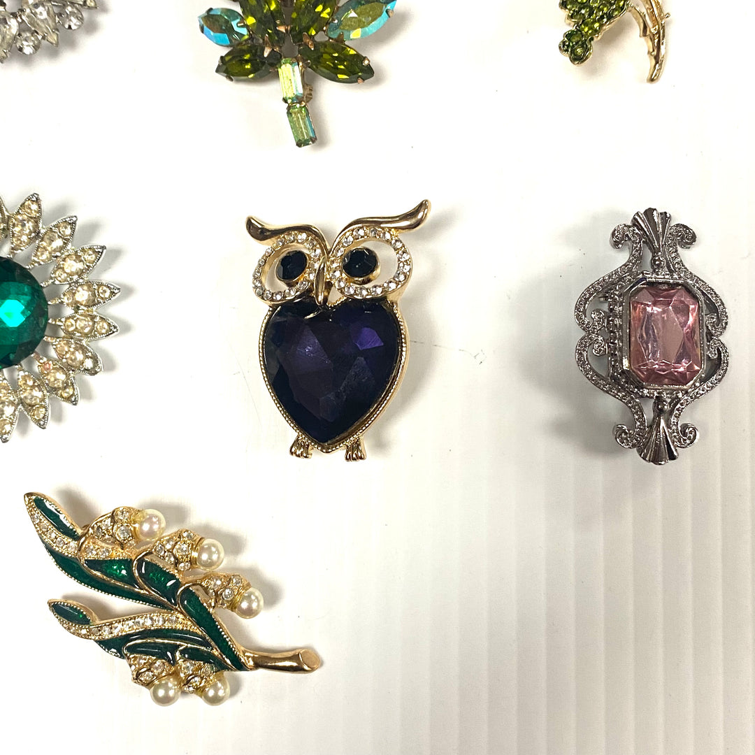 v243 Vintage Private Collection lot of 17 Brooch Pins Gemstones