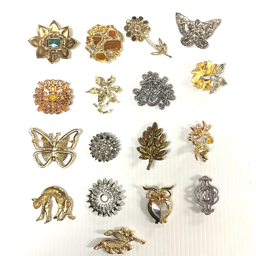 v243 Vintage Private Collection lot of 17 Brooch Pins Gemstones