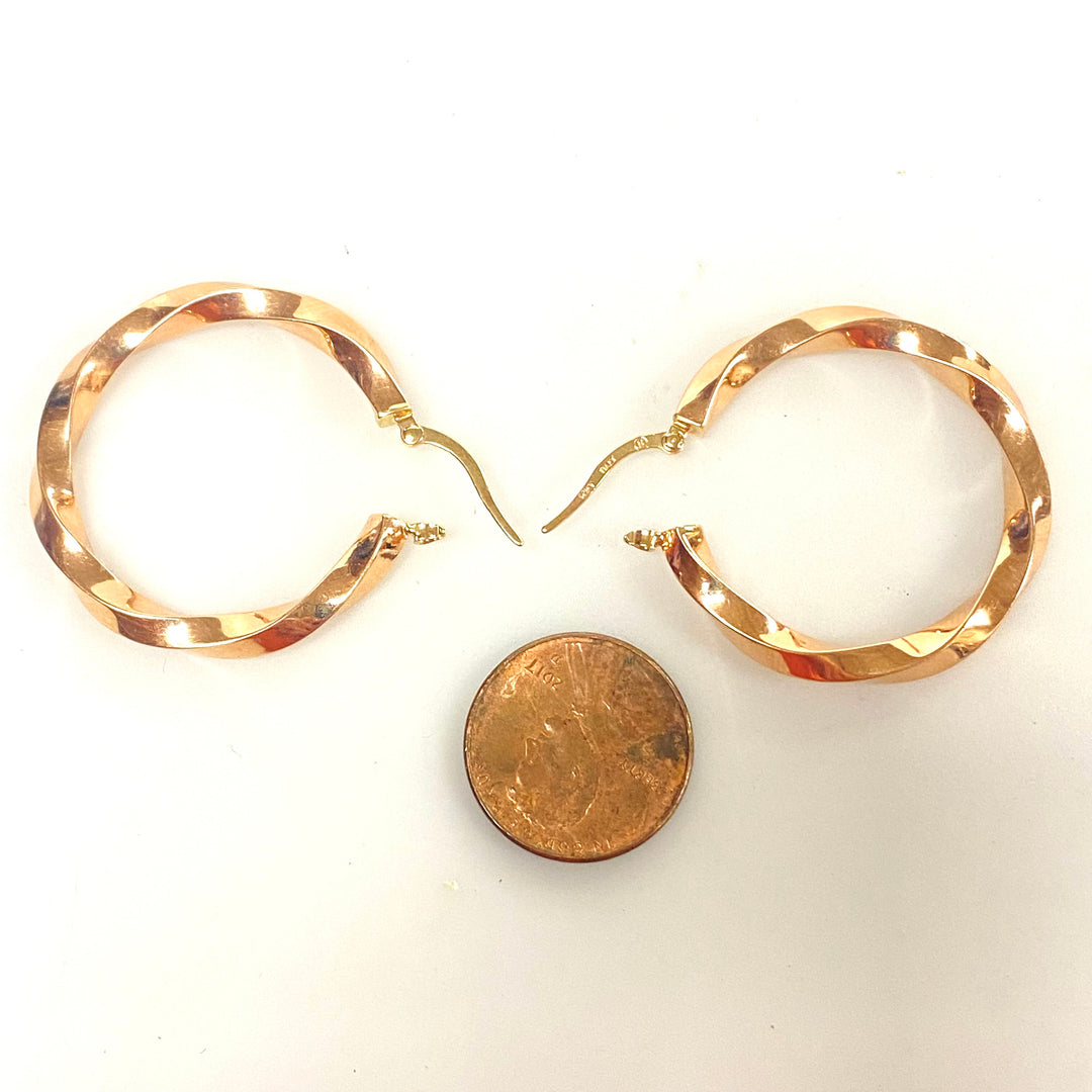 v249 Vintage Classic 14K Rose Gold Pierced Hollow Twisted Hoop Earrings