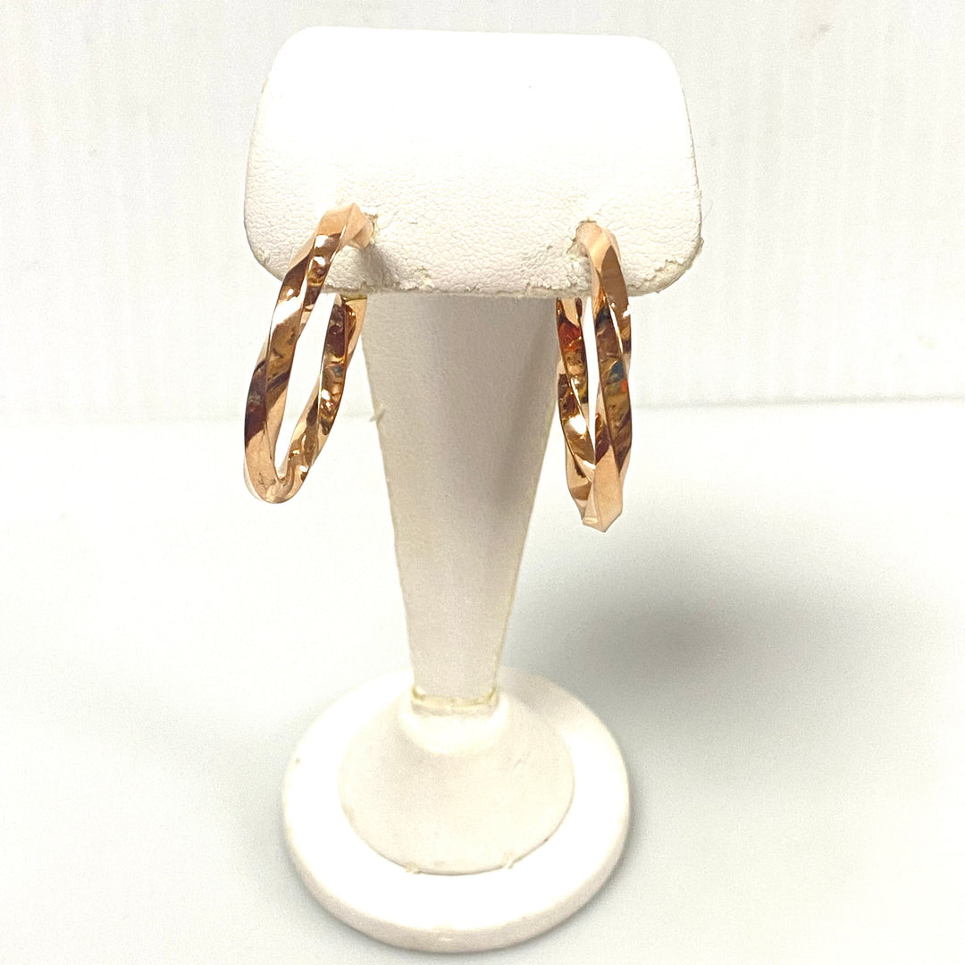 v249 Vintage Classic 14K Rose Gold Pierced Hollow Twisted Hoop Earrings