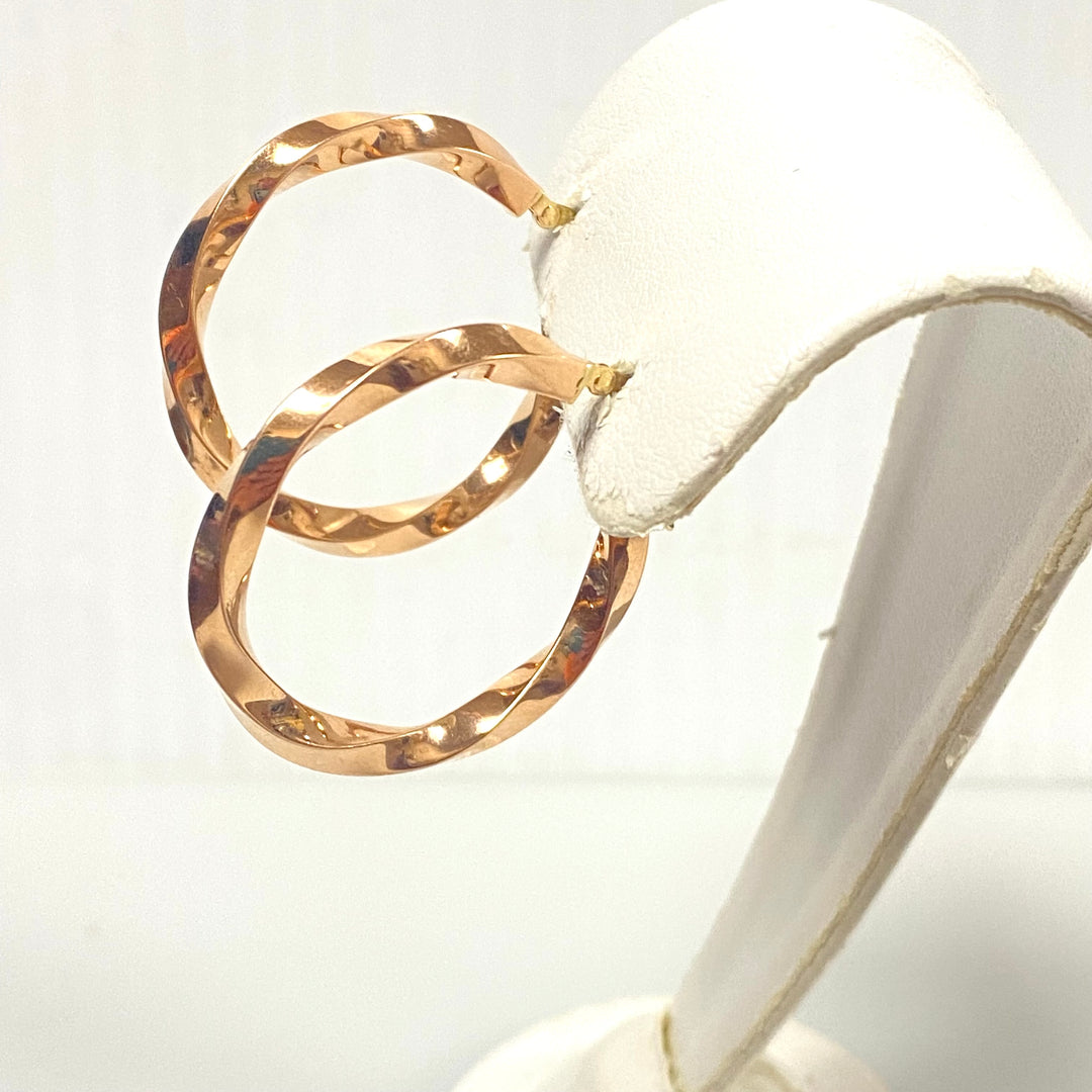 v249 Vintage Classic 14K Rose Gold Pierced Hollow Twisted Hoop Earrings
