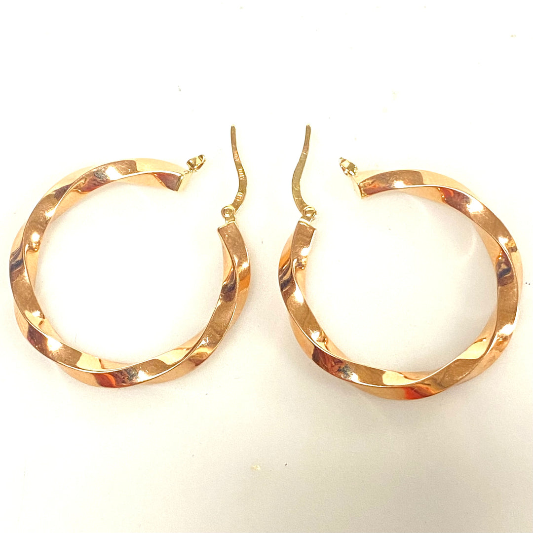 v249 Vintage Classic 14K Rose Gold Pierced Hollow Twisted Hoop Earrings
